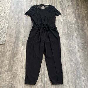 LOFT - Black Lace Sleeve Jumpsuit - Size 10 Petite
